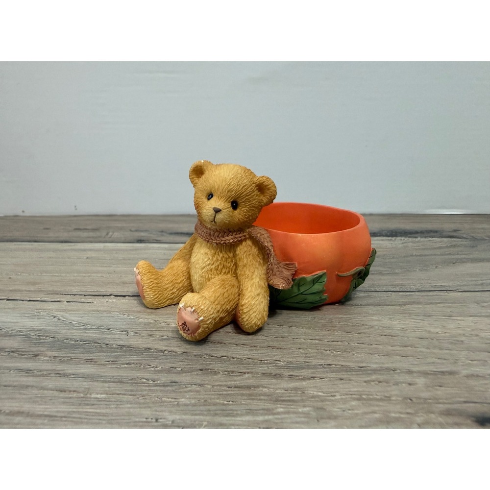Cherished Teddies Pumpkin Tea Light Candle Holder  1.75" Enesco P Hillman 470333